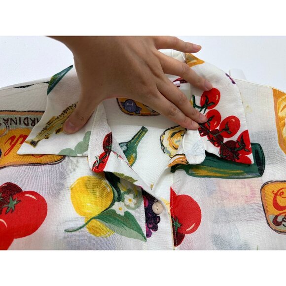 Lisa Says Gah Tessa Food Print Button Down Shirt Top Italian Summer Ivory L - Picture 7 of 15
